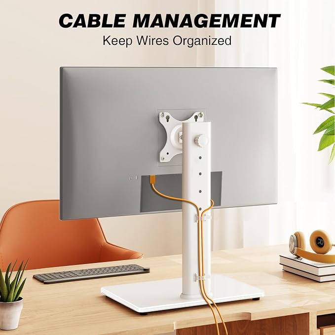 TAVR Furniture Single Monitor Stand VESA Mount for 13-32 Inch Screens | Free-Standing Monitor Riser with Swivel Tilt Rotation Height Adjustable, Universal Desk Stand up to 44lbs, White - Image 7