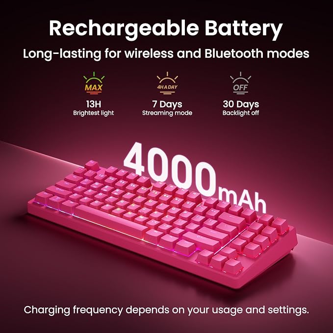 Kisnt KN85 Wireless Silent Mechanical Keyboard, 75% Layout, Bluetooth/2.4GHz/USB-C, Custom RGB Backlit, Hot Swappable, Quiet Typing for Windows/Mac/PC (Berry Red) - Image 9