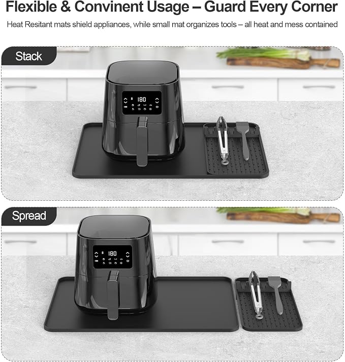 Silicone Grill Coffee Mat, Side Shelf Spatula Mat with Drip Pad - Flat Top Grill Smoker Accessories for Coffee, Bar, BBQ, Cooking, Countertop, Bar Grill Accessories Heat Resistant - Image 6