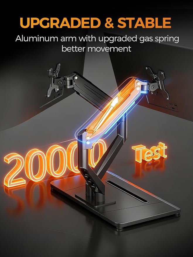 Bracwiser Dual Monitor Stand Free Standing Desk Mount, Premium Dual Monitor Arm Fits Two Screens up to 40 inch 26.45 lbs Fully Adjustable Arms with Heavy-Duty Wooden Base, Max VESA 100x100mm (MLXSPC) - Image 4
