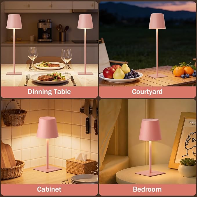Kakanuo Pink Cordless Rechargeable Table Lamp, 2 Pack Portable Desk Lamp with 5000mAh Battery, Touch Control Stepless Dimming, Wireless Night Light for Dining, Outdoor Camping - Image 5
