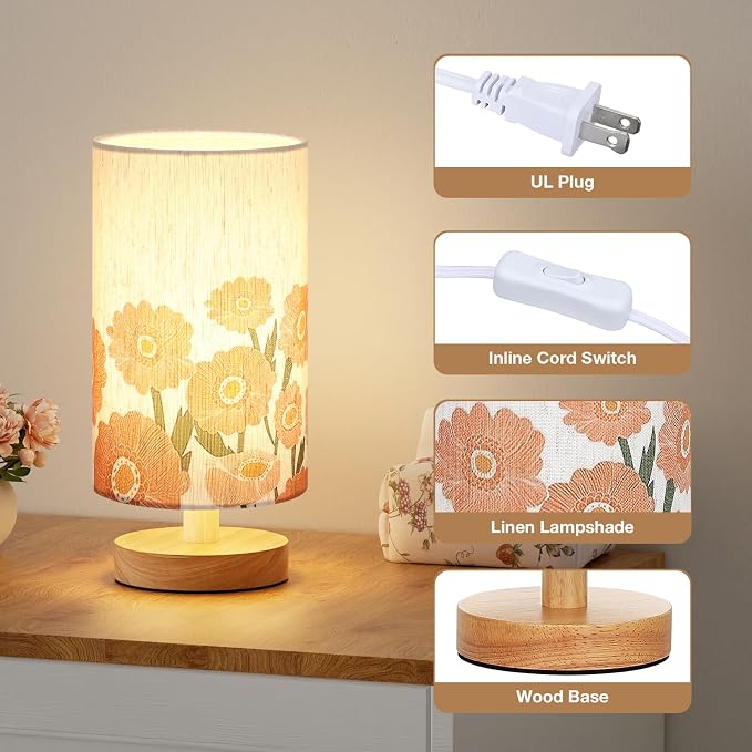 Fenmzee Small Table Lamps (Sunflower Cream Shade, 9" Inline Control) | 3000K LED Blub Included | 680 Lumens | Easy Assembly | Minimalist Design | E26 | for Kitchen | for Kids Room - Image 2