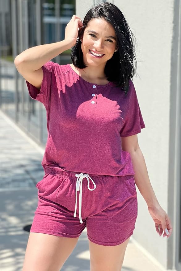 WIHOLL Two Piece Outfits for Women Lounge Sets Button Down Top and Shorts Set Sweatsuits with Pockets - Image 2