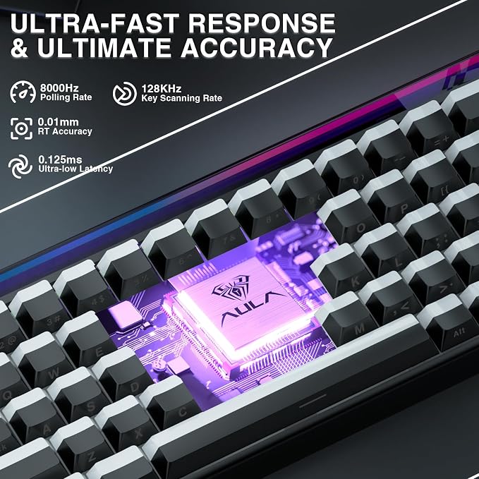 AULA Hero 68 HE 60% Gaming Keyboard Wired, Hall Effect Magnetic Switch Keyboard with 8K Hz Polling Rate, Side Printed PBT Keycaps, RGB Backlit Light Box, Customizable Web Software for PC/Mac Gamers - Image 4