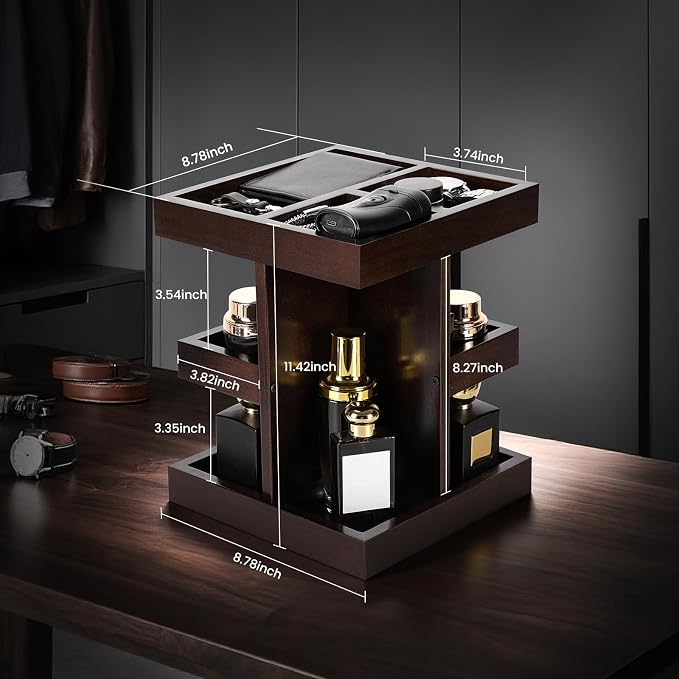 EXIN DECHEN Cologne Organizer for Men,Birthday Gifts for Men,Walnut Color | Easy Installation,360° Rotating,Boyfriend Husband Dad Gift Ideas,Mens Accessories for Desk,Bathroom Countertop,Vanity,Dresser - Image 2