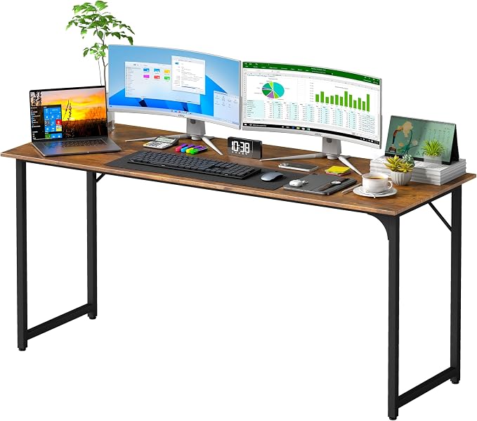 PayLessHere | 63 Inch Computer Desk | Vintage | Office Desk with Metal Frame, Adjustable Feet | Water-Resistant, Scratchproof Surface | Sturdy Writing Table for Home Office or Study | Pack of 1 by PayLessHere