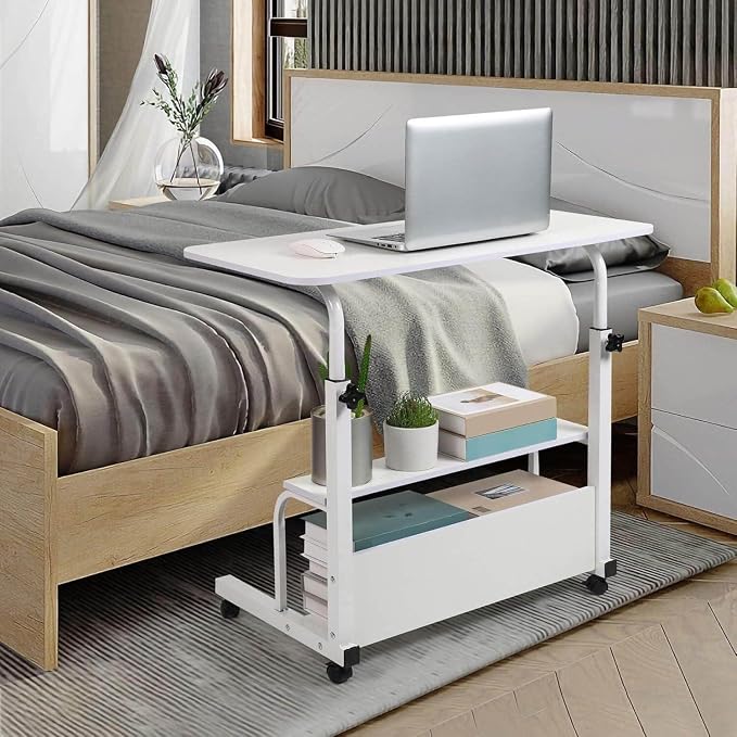 Adjustable Height Mobile Computer Desk for Small Space Rolling Writing with Wheels Corner Home Office Study Portable Bedrooms Work Desk Standing Table Sizes 31.5X15.7 Inches White - Image 7