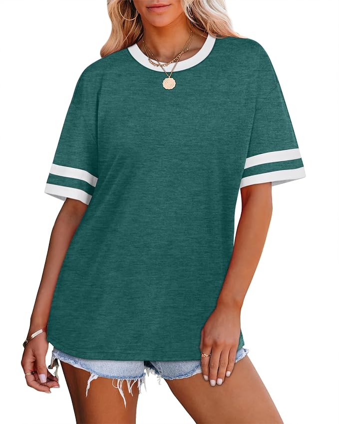 WIHOLL Womens T Shirts Loose Fit Short Sleeve Tees Crew Neck Color Block Summer Tops 2026 Fashion - Image 3