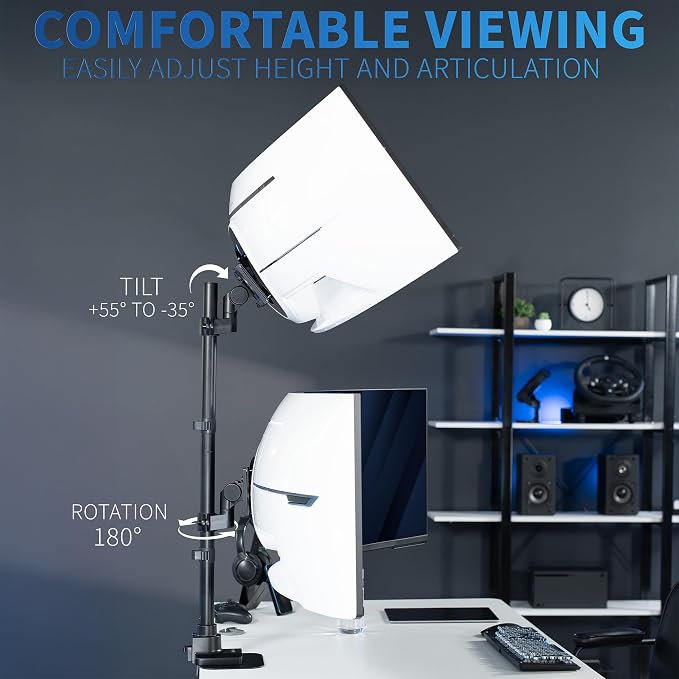 VIVO Dual Vertically Stacked Ultra-Wide Monitor Desk Mount for up to 57 inch Screens, Heavy Duty Adjustable Stand for 2 Ultrawides, 59.4 lbs Capacity, Black, STAND-V257R - Image 7