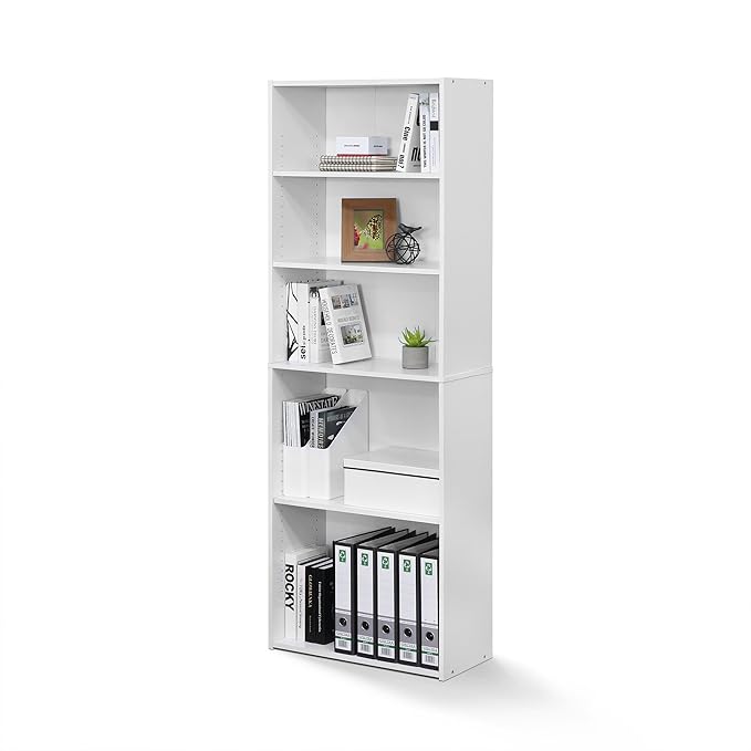 FURINNO Wright 5-Shelf Bookcase, Soft White by Furinno-FitsYourSpaceFitsYourBudget