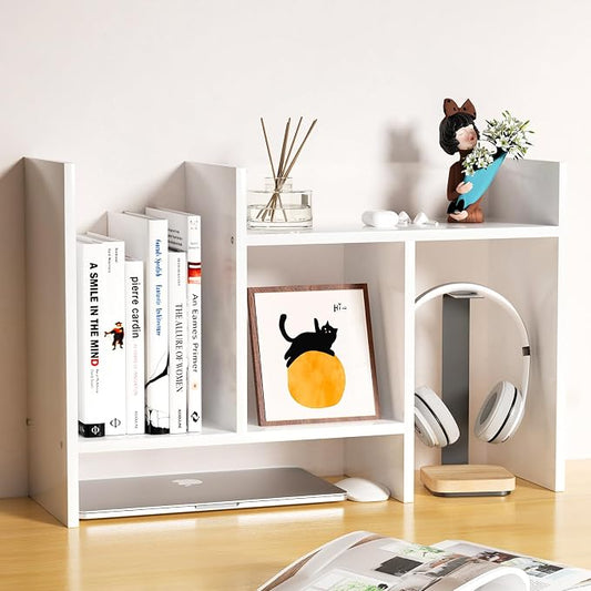 Desk Shelves Wood Desktop Orgnizer Shelf. Office Organization for Top of Desk Organizers and Accessories Bookshelf Shelving,Adjustable Tier H-Shape Mini Bookcase(White) by FNBAR