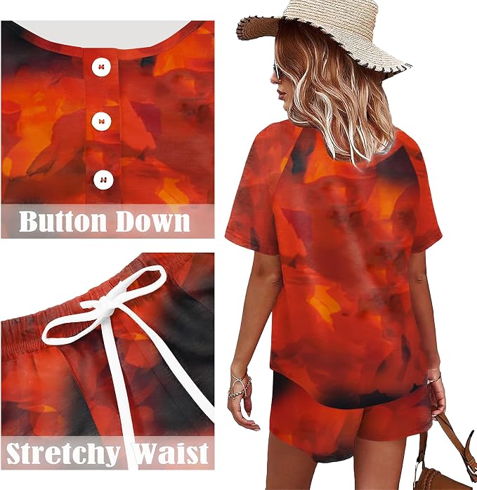 WIHOLL Two Piece Outfits for Women Lounge Sets Button Down Top and Shorts Set Sweatsuits with Pockets - Image 5