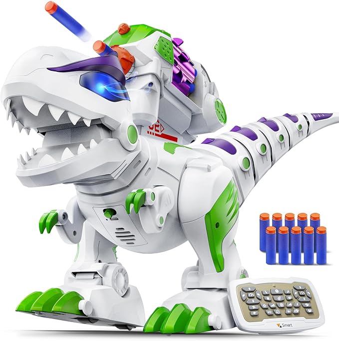 Ruko 8809 Dinosaur Toys for Kids, Large Rechargeable RC T-Rex, Green | Programmable, Walking, Roaring, LED Eyes and Shooting, Interactive Gifts for Boys & Girls Age 3 4 5 6 7 8 by Ruko