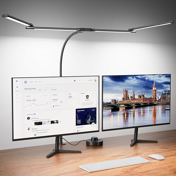 Desk Lamp Clamp Light 24W, Ultra Wide 4 Head Bars, 5 Color Modes Dimming, Multi-Screen Setup for Office, Architect, Black, Aluminum, Adapter Included - Image 7