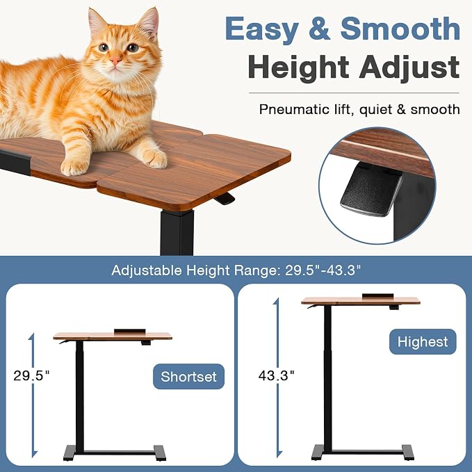 Adjustable Standing Desk Rolling Laptop Table with Wheels, Brown | Tiltable Desktop Design for Comfortable Work, Reading and Study Spaces - Image 3