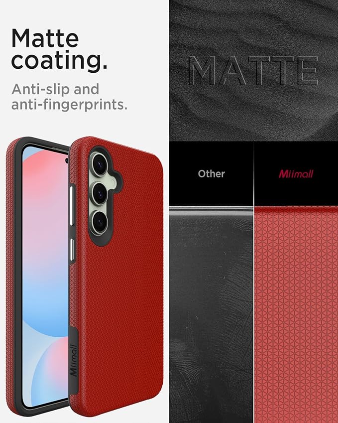 Miimall Slim Case for Galaxy S24 FE Case Rugged, [Dual Layer Protection] [Military Shockproof Drop Proof] [Anti-Slip] [Anti-Scratch] Tough Full Body Heavy Duty Cover for Samsung S24 FE, Red - Image 3