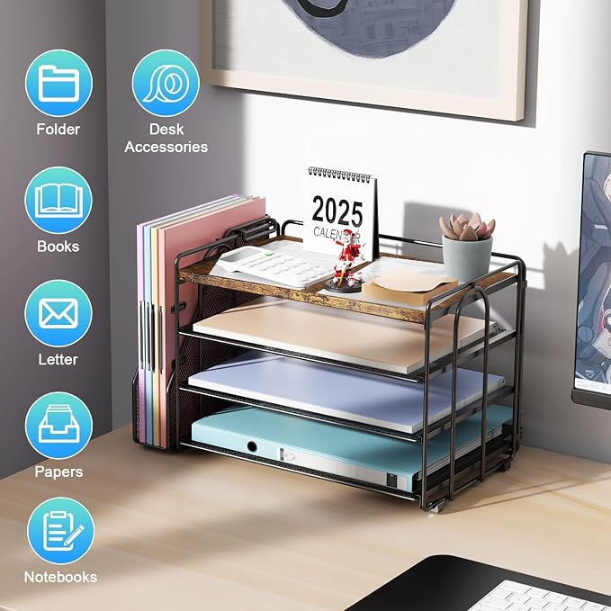 gianotter 4-Tier Wood Paper Organizer With Magazine Holder | Desk Organizers and Accessories, File Organizer for Office Supplies Storag (Wood, 4-Tier) - Image 5