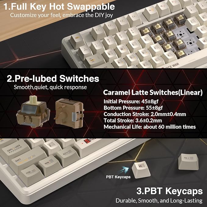 Aula L99 Wireless Mechanical Gaming Creamy Keyboard with Smart Touch Screen | Tri-Mode Hot Swappable Custom Keyboard,RGB Backlit,PBT Keycap,Gasket Mount Creamy Sounding Keyboards for Office PC,84 Keys - Image 7