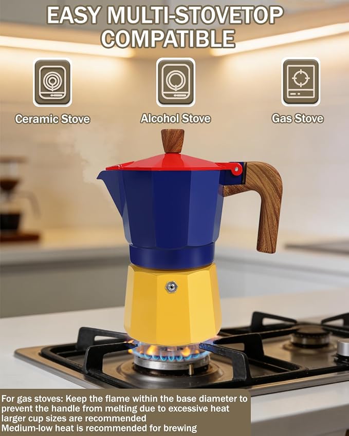 Coffee Maker Stovetop Espresso Maker 3 Cup Aluminum Moka Pot Percolator 5oz 150ml Easy Brewing for Electric Ceramic Stoves Home Camping Italian Cuban Café Classic Sip Sized - Image 4