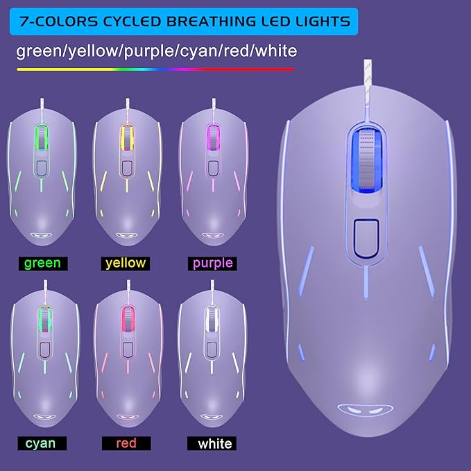 Gaming Keyboard and Mouse Combo, K1 RGB LED Backlit Wired Keyboard with 104 Key Computer PC Gaming Keyboard for PC/Laptop (Purple) - Image 6