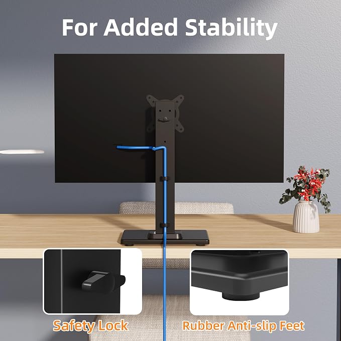 Suptek Single LCD Monitor Stand Mount Riser for 13-43 Inch Screen | Holds up to 44lbs, Free-Standing, Swivel, Height Adjustable, Rotation, 50-100mm VESA Base - Image 7