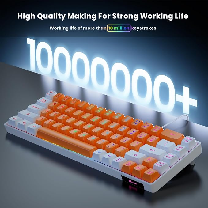 GEODMAER 65% Gaming Keyboard, LED Backlit Mini Wired Keyboard, Ultra-Compact Anti-Ghosting No-Conflict 68 Keys Membrane Gaming Wired Keyboard for PC Laptop Windows Gamer(Orange-White) - Image 3