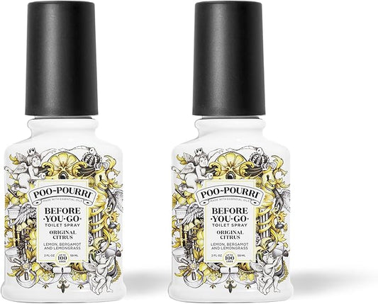 Poo-Pourri Before-You-Go Toilet Spray, Original Citrus, 2 Fl Oz, 2 Pack, Up to 100 Uses, Bathroom Odor Deodorizer with Essential Oils, Travel Essentials, TSA Approved Size, Lemon Bergamot by Unknown
