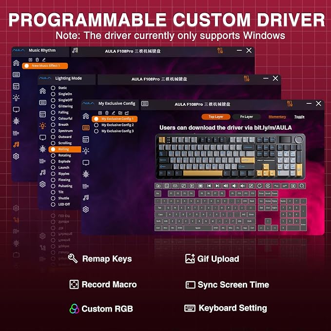 AULA F108 PRO - Wireless Mechanical Keyboard with Screen&Knob,Hot Swappable Gaming Keyboard with 8000mAh Battery,Pre-lubed Switches,RGB Backlit,PBT Keycaps Creamy Sounding Computer Keyboards,104 Keys - Image 9