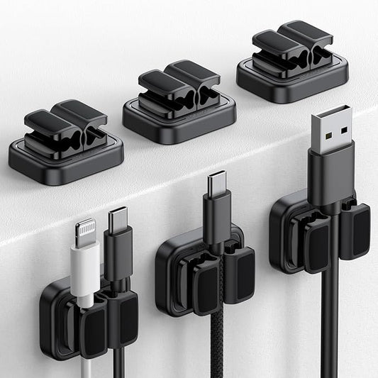 Lamicall 6Pack 3-in-1 Cord Spring Clip Holder - Small Clips for Desk Cable Organizer, Adhesive Adjustable Cable Holder for Charger Wire, USB Cord, Office, Car, Cord Management, Desk Accessories by Lamicall