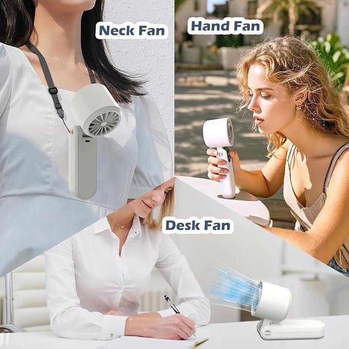 Portable Handheld Turbo Foldable Mini Personal Fan, Rechargeable 3-IN-1 Hand/Desk/Neck Fan Cooling Ice Fan,Travel Essentials Gifts for Women,Men, 12Hrs, 5000mAh, 100 Speeds - Image 2