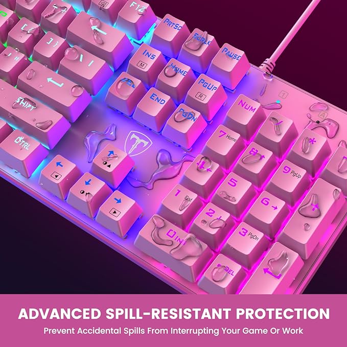 RisoPhy Mechanical Gaming Keyboard, Wired RGB 104 Keys, Blue Switch, Pink | Ultra-Slim Backlit USB Wired Keyboard, Durable ABS Keycap/Anti-Ghosting/Spill-Resistant Keyboards for PC Mac Xbox Game - Image 6
