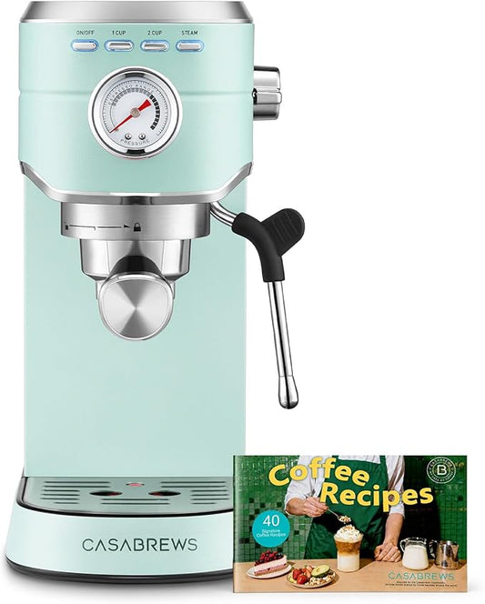 CASABREWS CM5418 Espresso Machine, Small Coffee Maker with Steam Wand | Stainless Steel, 20-Bar Pump, Built-in Pressure Gauge, Powerful Steam Wand for Cappuccino Latte for Home, 34oz Water Tank by CASABREWS