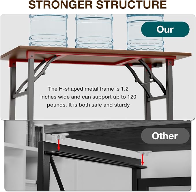 TEMI Long Computer Desk Folding Table - No Assembly, Compact 55.1" Foldable Desk with Power Outlets & USB Charging Port, Portable Lagre Office Desk, Ideal Large Study Table for Narrow Spaces, Walunt - Image 8