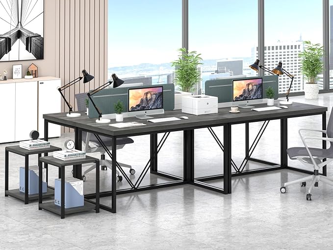 EXCEFUR Modern Computer Desk, Small Home Office Desk, Wood and Metal Writing Study Table Workstation for Bedroom Living Room, Rustic Grey, 47 inch - Image 5