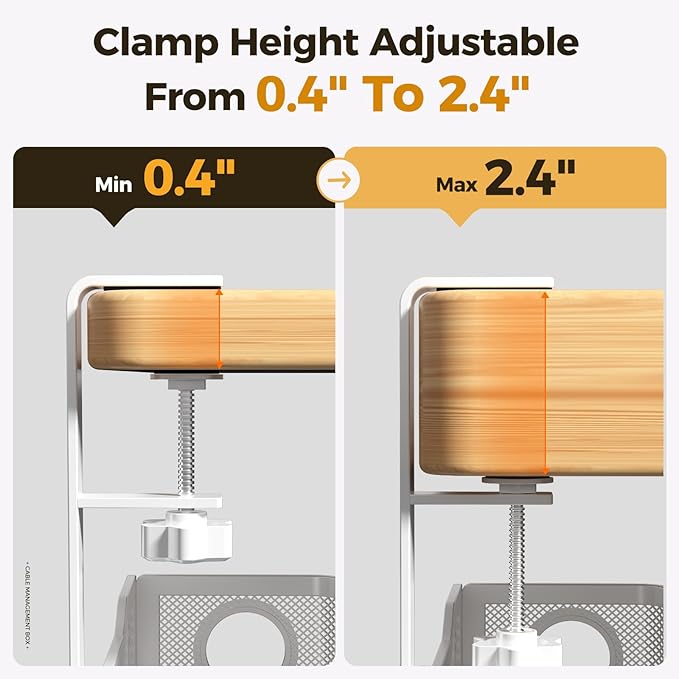 2 Pack Under Desk Cable Management Box White, Cinati 26.8" Wire Organizers No Drill, Cord Organization Tray with Clamp for Office, Home - No Damage to Desk - Image 2