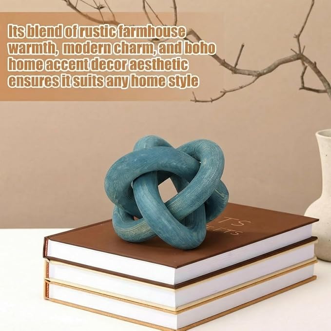 Yalikop 3 Link Wood Knot Decor Rustic Home Décor Accents Hand Carved Coffee Table Decoration, Boho Chain Link Decoration, Modern Shelf, Rustic Objects for Home Living Room Bedroom(Blue) - Image 4