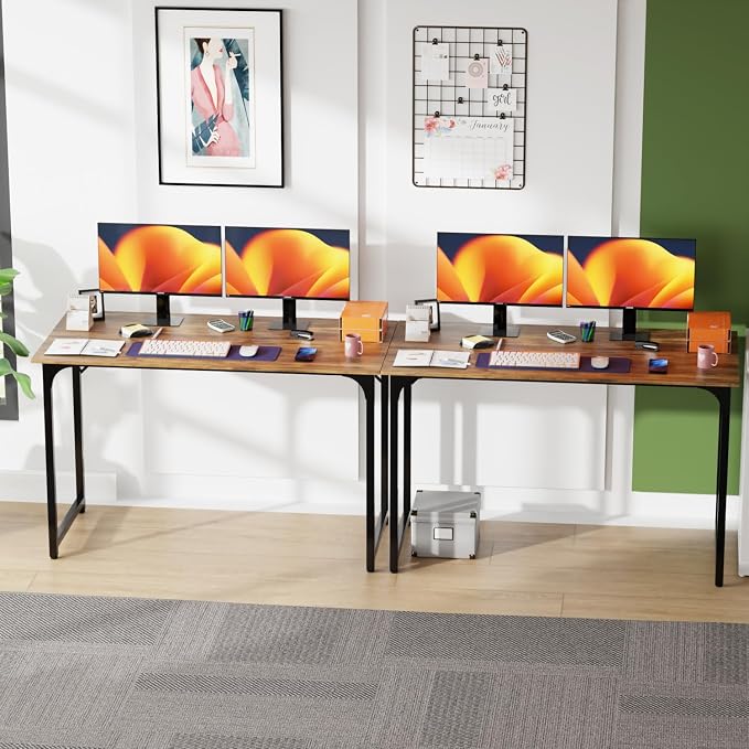 PayLessHere | 47 Inch Computer Desk | Brown | Office Desk with Metal Frame, Adjustable Feet | Water-Resistant, Scratchproof Surface | Sturdy Writing Table for Home Office or Study | Pack of 2 - Image 2