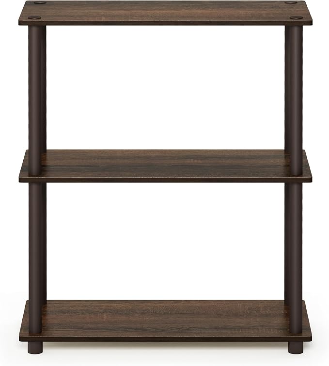 Furinno TURN-N-TUBE Storage Shelves, 3-Tier Book Shelf, Corner Shelf, Toolless Open Shelves, for Organization and Storage, Living Room, Garage, Home Office, Walnut - Image 4
