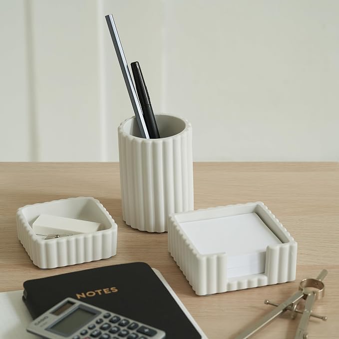 Aesthetic Desk Organizer Set of 3 For Your Office - Sturdy Concrete Desktop Accessories For Women Enhance Any Office Decor - Set incl. Pen Holder, Paperclip Storage & Sticky Note Holder for Teacher - Image 6