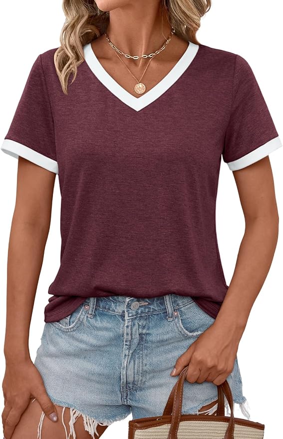 AUTOMET Womens Short Sleeve T-Shirts Summer Tops Casual Soft Tunic V Neck Basic Workout Clothes Spring Fashion Outfits 2026 by AUTOMET