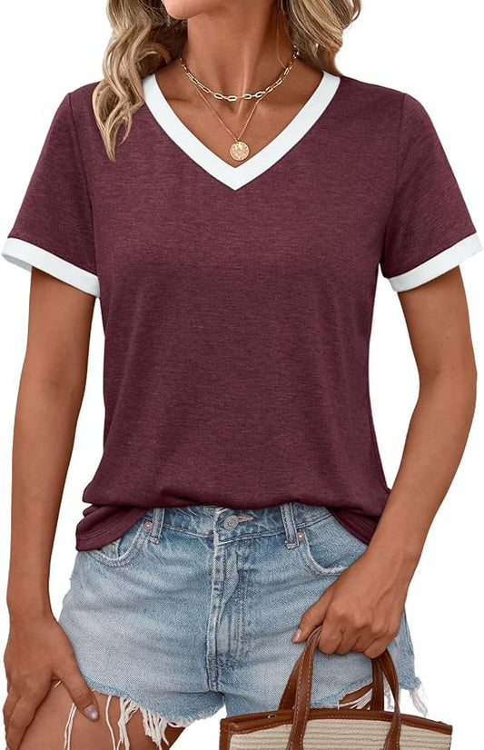 AUTOMET Womens Short Sleeve T-Shirts Summer Tops Casual Soft Tunic V Neck Basic Workout Clothes Spring Fashion Outfits 2026 by AUTOMET