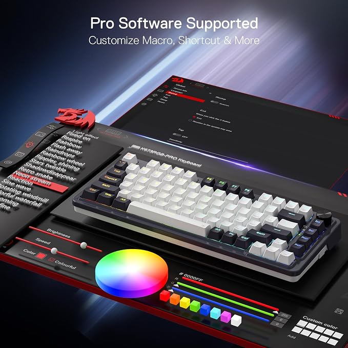 Redragon K673 PRO Wireless 81-Key RGB Gasket Gaming Keyboard, Scroll Knob | Multi-Function Control Wheel, 0-Delay Tri-Mode, Cushioned 5-Layer Noise Dampening for Creamy Thocky Sound, Compact 80% Size - Image 9