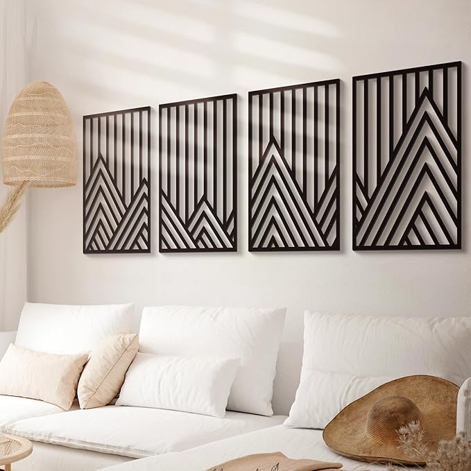 Glamativity 4 Pack Black Abstract Metal Wall Art, Minimalist Décor Single Line Art Wall Décor, 3D Textured Metal Wall Sculptures, for Living Room Bedroom Bathroom Study Room (Mountain Line, L Size 22.5 x 15.7'') - Image 3
