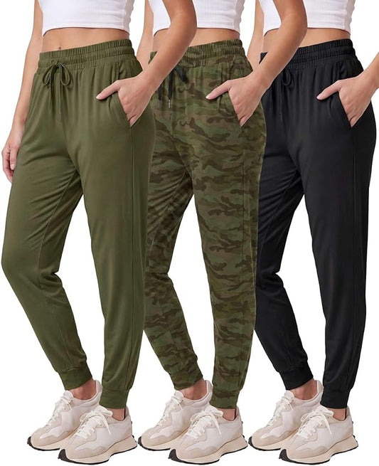 3 Pack Women's Lounge Joggers Sweatpant Active Athletic Yoga Workout Pocket | Available in Plus Size, Ladies Casual, Drawstring Gym Pants, Sleep Bottoms, Hiking, Running, Fitness, Exercise, Pajama, Soft by RealEssentials