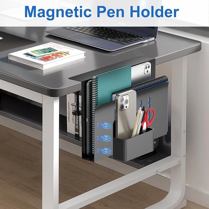 HAMOPY Desk Side Storage, Single-Layer Steel Hanging Desk Organizer with Magnetic Pen Holder, No Drilling Desk Drawer Cable Management Tray, Under Table Laptop Holder for Office, School&Home(Black) - Image 7