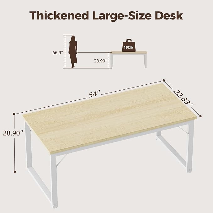 Mericonia 54 Inch Computer Desk, 1" Thick Large Office Table, Oak | Modern Simple Style, Heavy Duty Industrial Frame, Large Study & Writing Table for Home Bedroom Work - Image 2