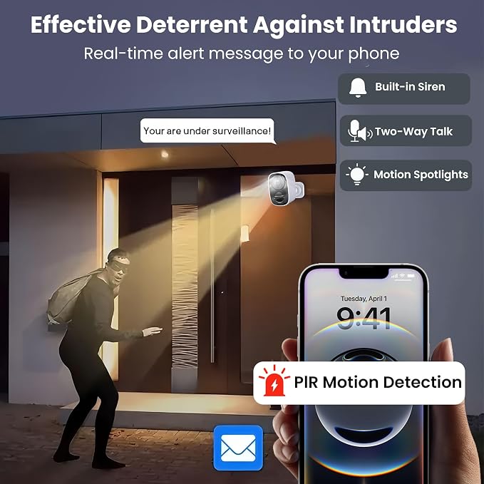 2026 Upgraded 2K Security Cameras Wireless Outdoor, Free Cloud Storage, 1-6 Months Battery Life, Waterproof, 2-Way Talk, AI Motion Detection Spotlight Siren Alarm Cameras for Home Security - Image 6