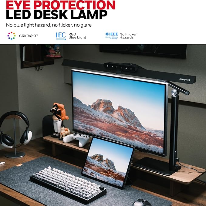 Honeywell HJ1BK Eye-Caring 1200LM LED Architect Desk Lamp for Home Office | CRI≥97, Flicker-Free，4 Color Temps,Task Desk Light with Base for Computer,Study,Black - Image 2