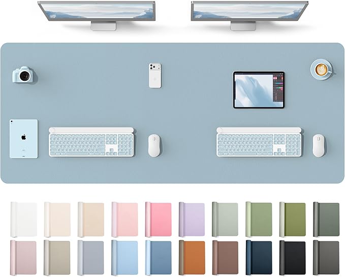 YSAGi Leather Desk Protector, Office Mat, Large Mouse Mat, Non-Slip PU Leather Blotter, Laptop Desk Mat, Waterproof Writing Pad for Office and Home(Ice Blue, 63" x 24") by YSAGi