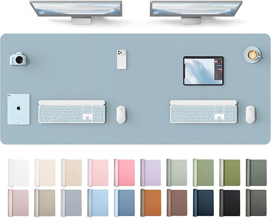 YSAGi Leather Desk Protector, Office Mat, Large Mouse Mat, Non-Slip PU Leather Blotter, Laptop Desk Mat, Waterproof Writing Pad for Office and Home(Ice Blue, 63" x 24") by YSAGi
